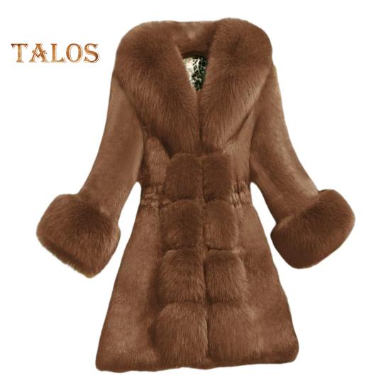 

Пальто для женщин среднего возраста из искусственного меха с V-образным вырезом, облегающее, для выпускного вечера, банкета, с эластичной талией, средней длины, зимняя верхняя одежда, защищающая от холода 4XL хаки