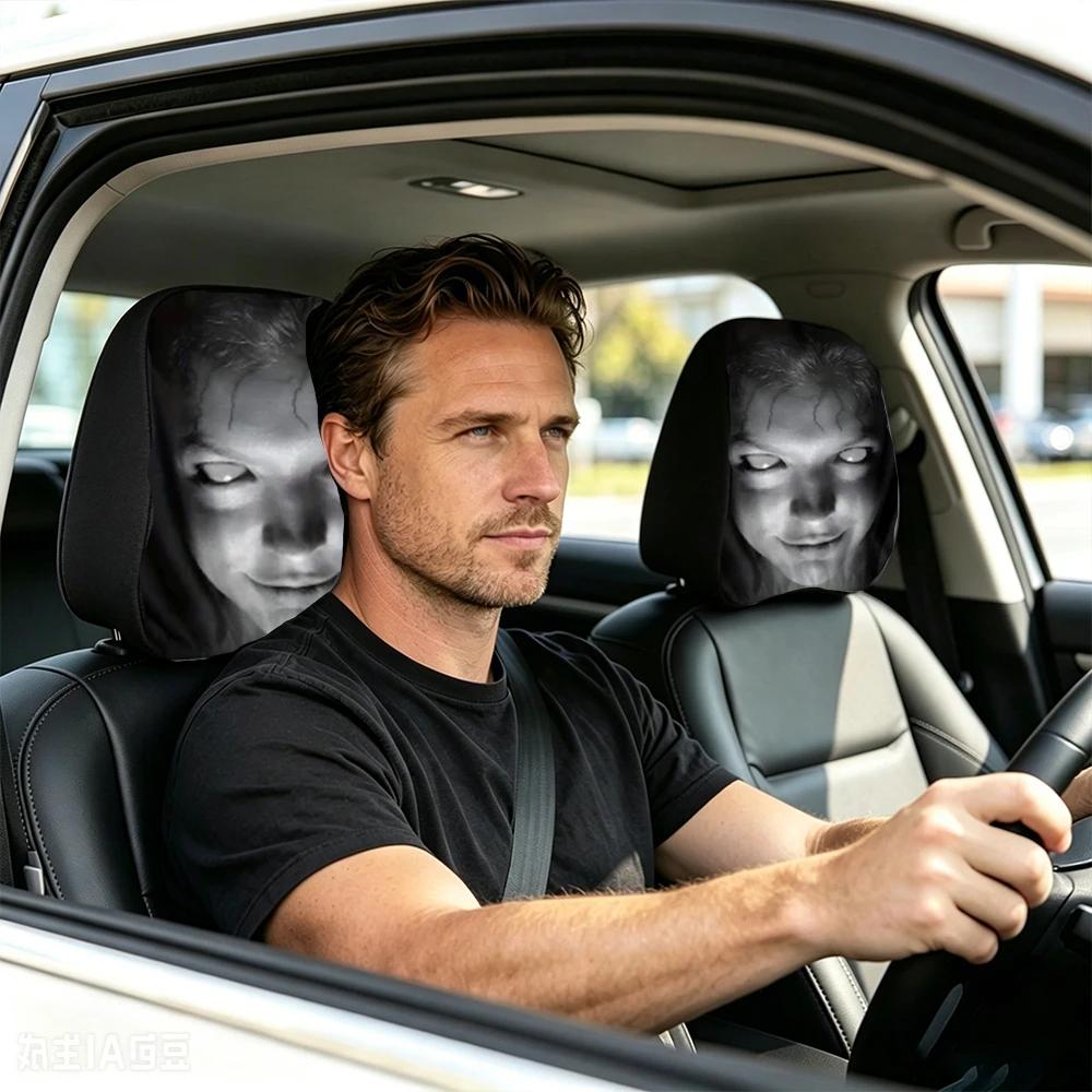 2pcs 3D Horror Ghost Face Car Headrest Cover, Elastic Funny Prank Head Rest Protector,Soft Fabric Auto Seat Head Pillow Decor Gift for Car Enthusiasts