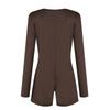 Damen-Jumpsuit, farbig, sexy, eng anliegend, elastisch, sportlich, langärmelig, Shorts