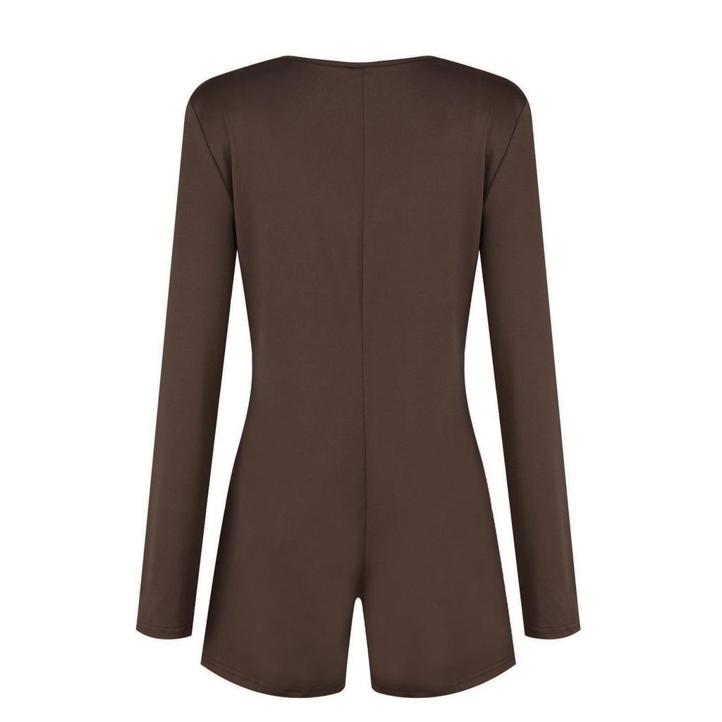 Damen-Jumpsuit, farbig, sexy, eng anliegend, elastisch, sportlich, langärmelig, Shorts