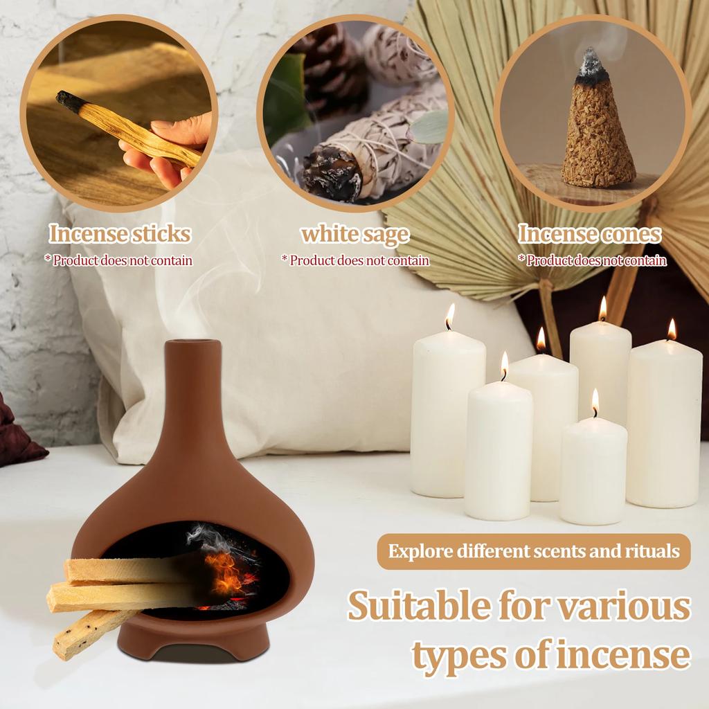 Incense Holder Ceramic Incense Burner Chimney Incense Cone Burner with Small Cleaning Brush Multifunctional Incense Burner