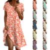 Short Sleeve Boho Dress For Women Casual Loose Fit Summer Sundress Floral Print Dress With Pockets