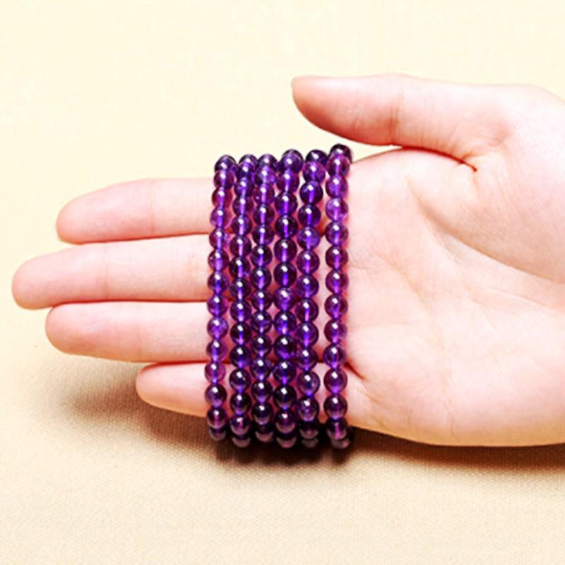 Amethyst Three-Turn Beaded Crystal Bracelet