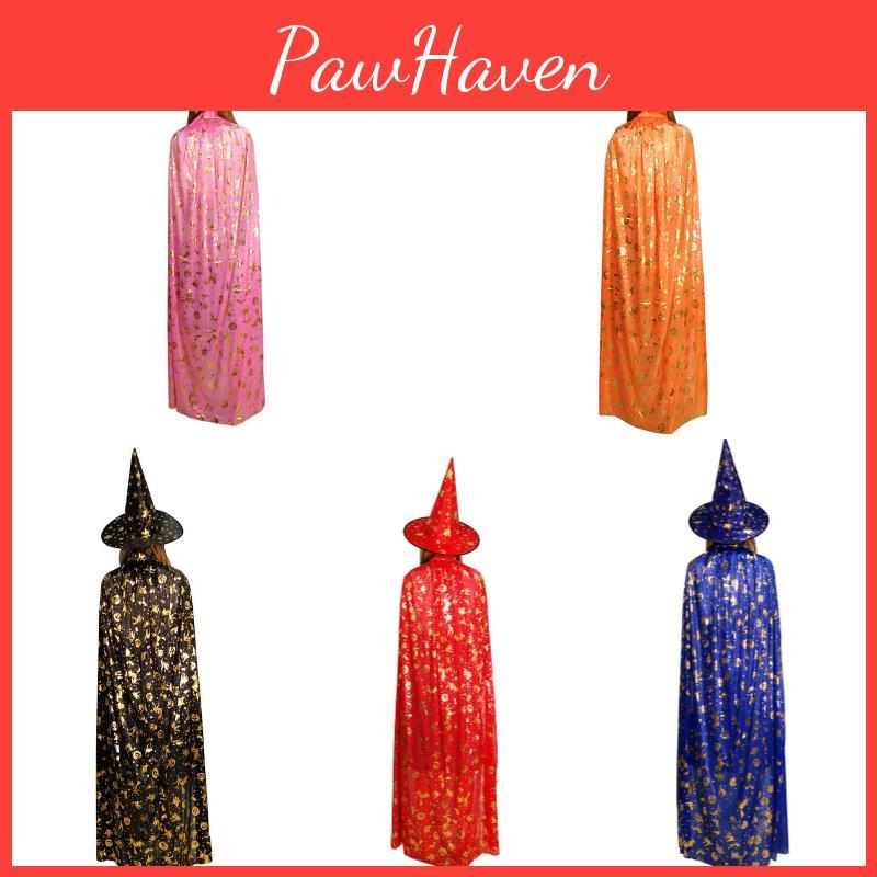 Premium Halloween Cloak With Sewn Craft Adult And Children's Costume Witch Cape For Cosplay Black