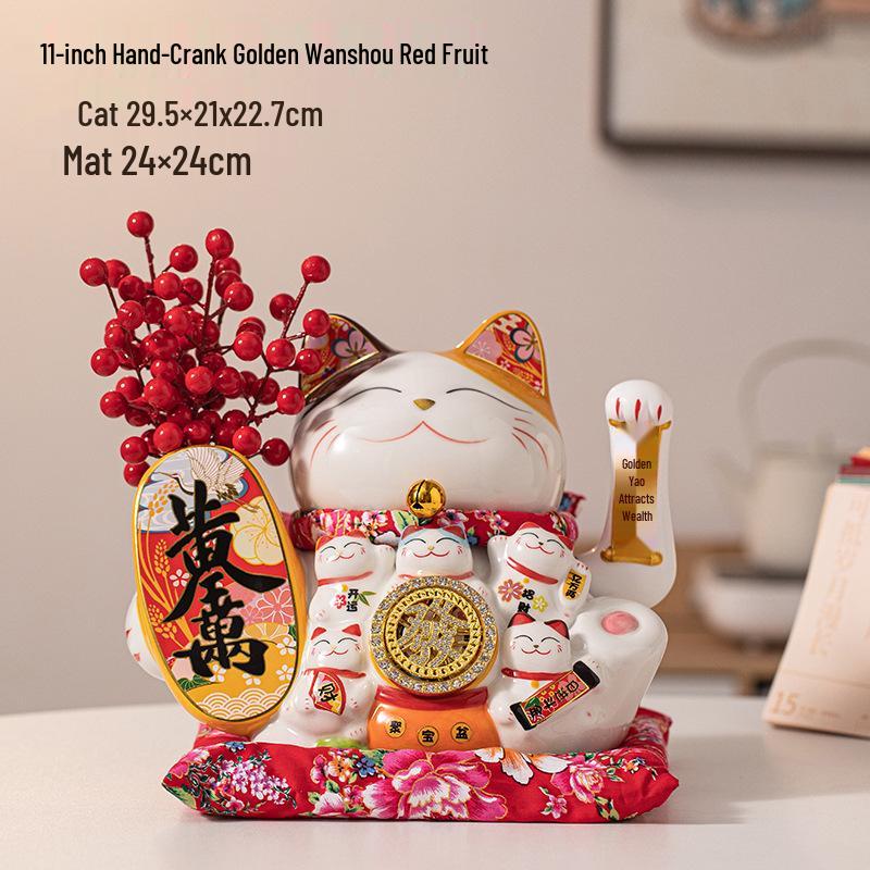 Ceramic Waving Fortune Cat Figurine for Home or Shop Decor