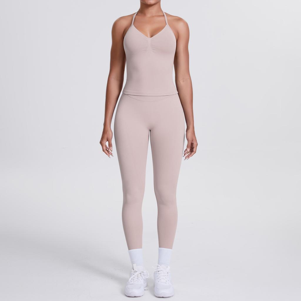 Seamless solid color beauty back vest, trousers, yoga suit set, tight running, fitness, yoga two-piece set