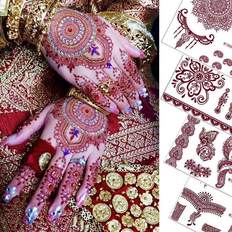 Tattoo Sticker North African Henna Brown Red Lace Tattoo Sticker Henna Tattoo