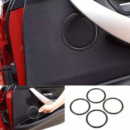 13-19 Speaker Ring Horn Cover 4* Inner Door Real Carbon Fiber For BMW 3-4 Series