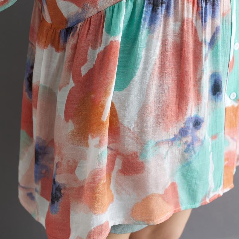 Dimanaf 2025 Letní košile nadměrné velikosti Nová halenka Dámská Knoflíky Dlouhý rukáv Volná Potisk Dámské topy