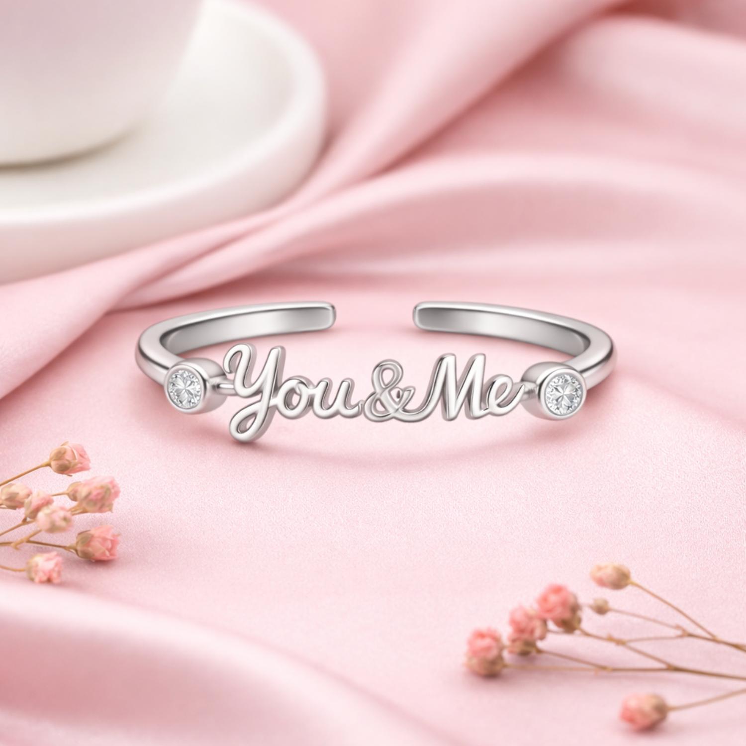 

You & Me Open Couple Design Adjustable Ring – 925 Sterling Silver 12 белый
