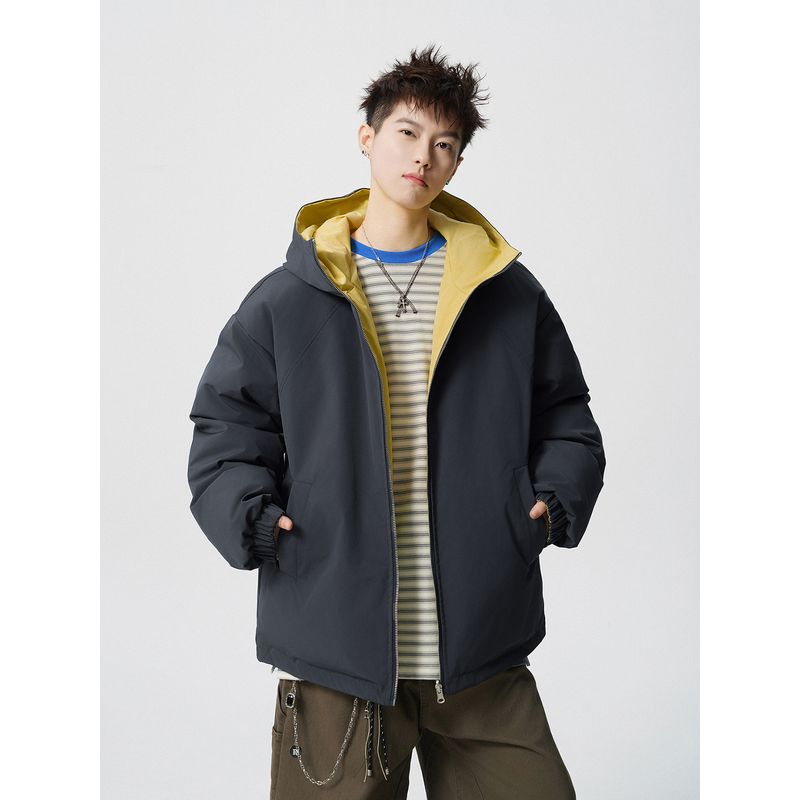 51 Hip-Hop Winter Trendy Solid Color Hooded Cotton Jacket for Men Vibe American Retro Thick Loose Couple Cotton Coat