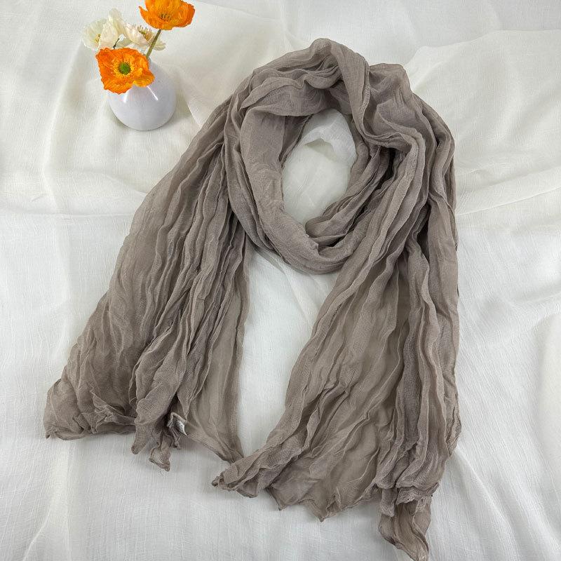 Solid Color Wrinkled Cotton and Linen Winter Warm Scarf
