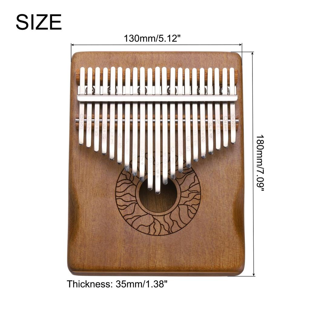 Uxcell 21-Key Thumb Piano Mini Portable Finger Piano Solid Core Wood Deep Brown Flower Pattern Handrail Tuning Hammer Music Learning Guide Gift for