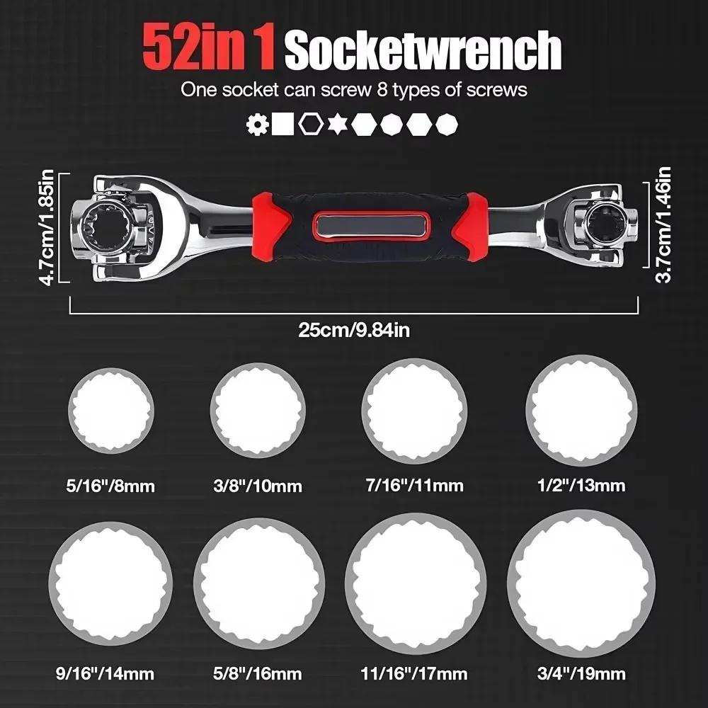 52 In 1 Universal Wrench Set with 8 In 1 Socket Wrench 360 Degree Rotating Adjustable Hand Tool for Home Car Repair