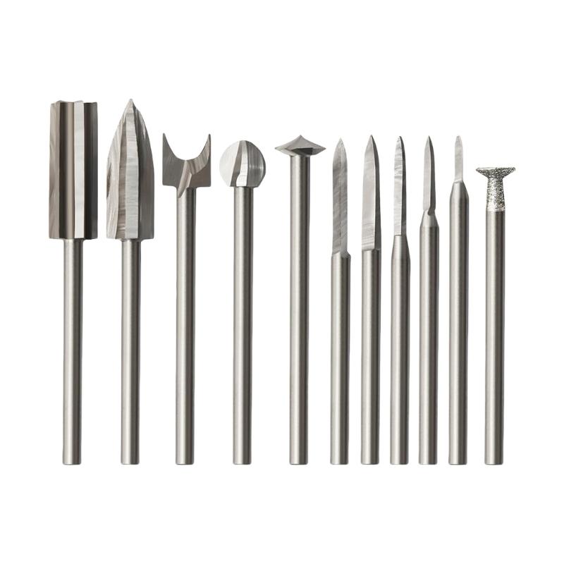 Professional Stainless Steel Wood Carving Engraving Drill Bit Kit 1mm to 10mm 11 Pieces Rotary Tool Projects Accessories