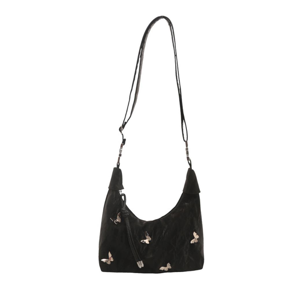 

PU Leather Butterfly Crossbody Bag Zipper Single Shoulder Bag Dumpling Shape Handbag Girls чорний