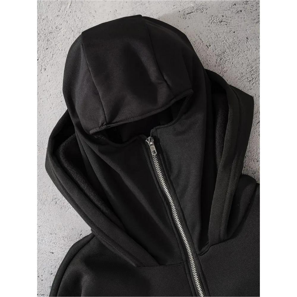 Men's Black Double Zipper Sweatshirt, Berlin Graphic Loose Street Hip-hop Hoodie Full Zipper Urban Fashion Hoodie Pullover Jacket