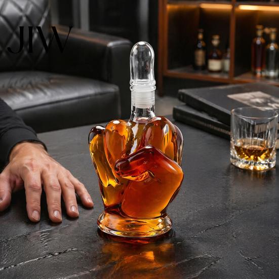 1000ml Alcohol Dispenser with Stopper 3D Middle Finger Whiskey Decanter, Lead-free Glass Spirit Bottle Artistic Decanter for Husband Airtight Stopper,