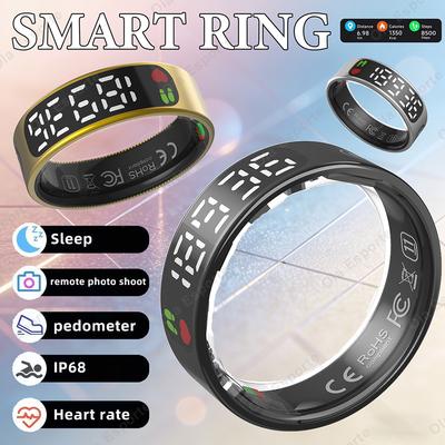 Anello Intelligente Uomo Donna Schermo Display Gesto Scorrimento Video Smartring Impermeabile Monitor Frequenza Cardiaca Sonno Anello per Android IOS NUOVO