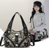 European American Women's Shoulder Bag Stylish Studded Leopard Motorcycle Bag Y2k Cool Underarm Bag Zipper Multi-pocket Handbag