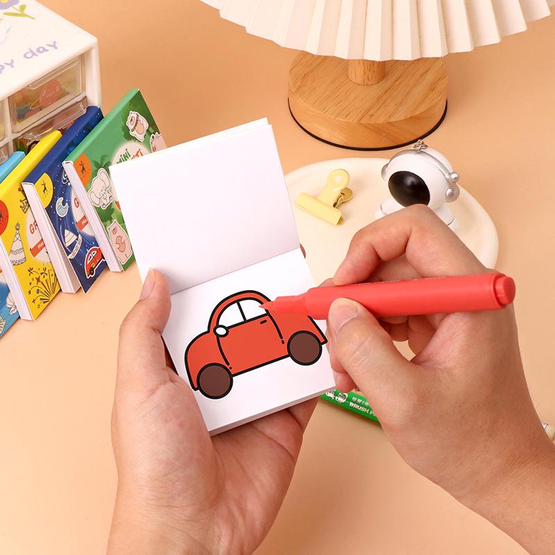 Cartoon Mini Coloring Book for Early Childhood: Sticky Notes, Watercolor Doodles
