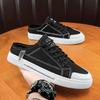 2025 Summer Canvas Backless Slip On Flats Loafers Slipper Half Shoes For Men Mules Man Slides Mens Semi-Drag Casual Board Shoes