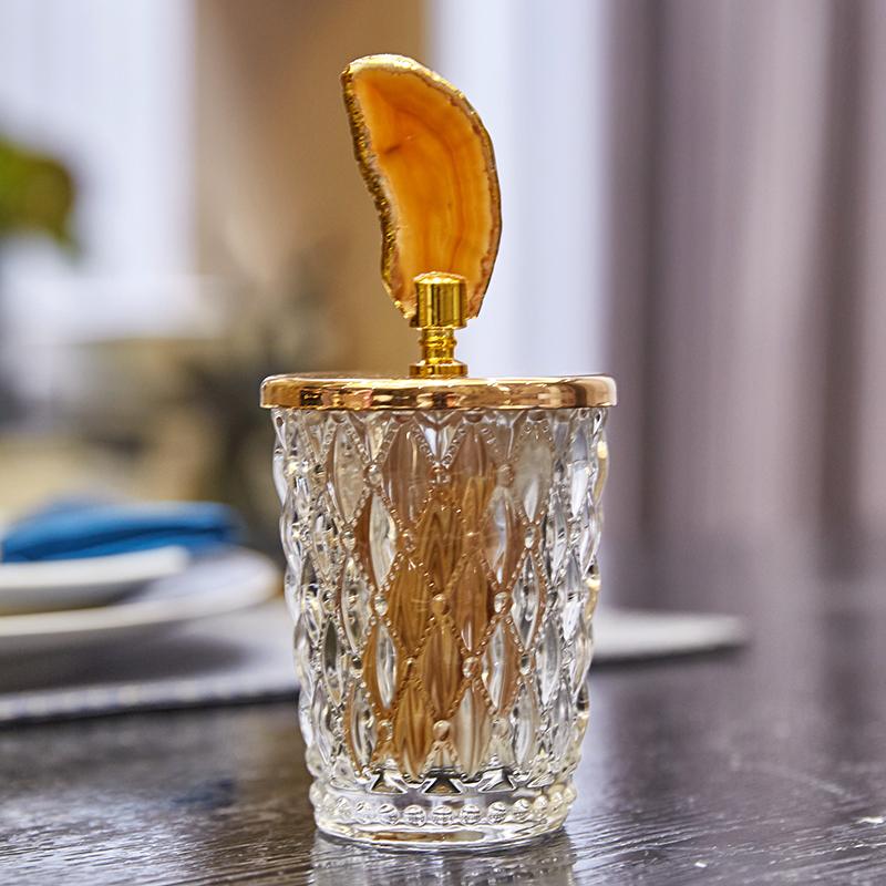 Glass Storage Jars Relief Tea Canister Candy Pot Natural Agate Stone Decorative Crystal Storage Jar with Cover Spice Organizer