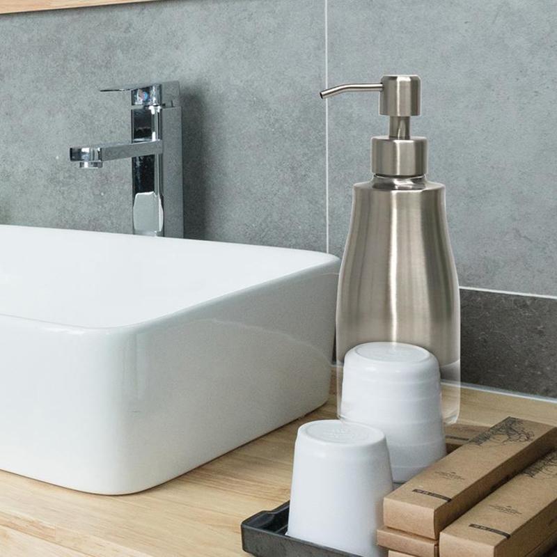 Dispenser di Sapone, Cassa in Acciaio Inossidabile Nichel Spazzolato, Rivestimento Interno in Vetro, Dispenser a Pompa Manuale, Dispenser Ricaricabile per Sapone Liquido per le Mani