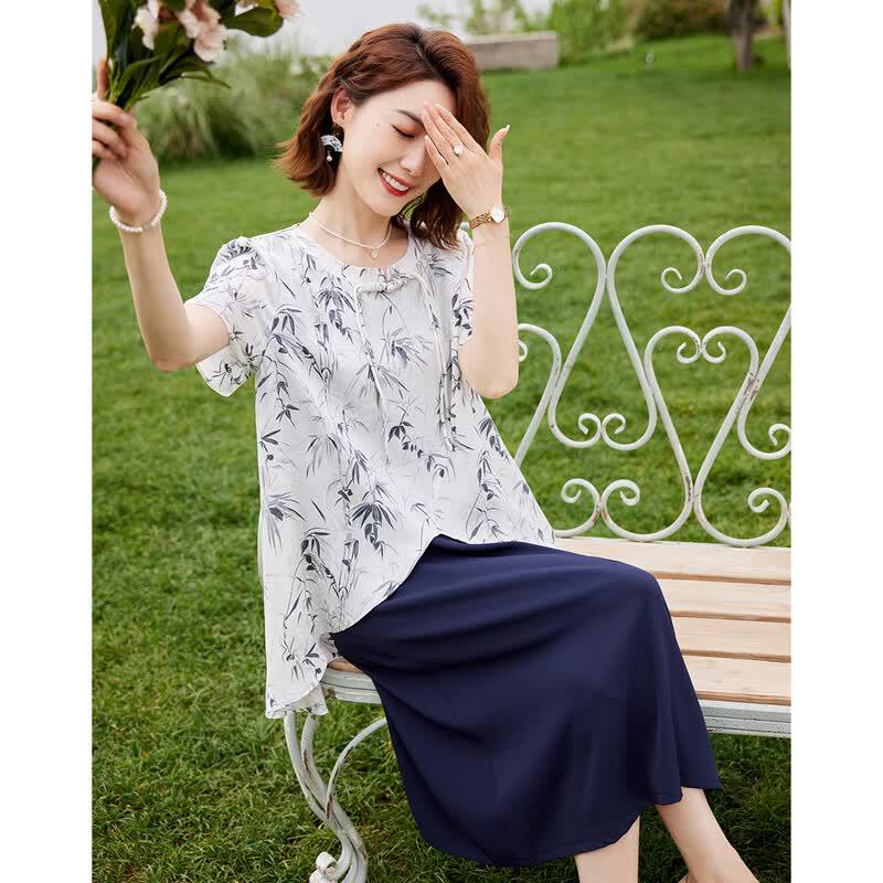 Pasite Women s New Chinese Style Faux Two-Piece A-line Dress 2XL