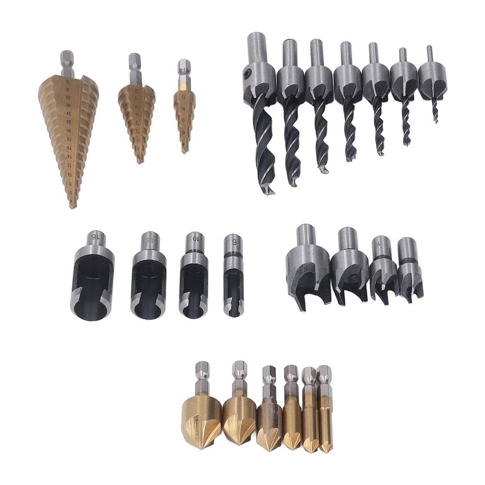 26pcs 6-Piece Countersink Bit Chamfer Drill Bit Set Wood Plug Cutter Set  Woodworking Projects