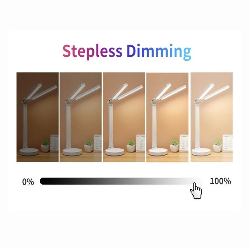 LED Clock Table Lamp With fan USB Chargeable Touch Lights 2Heads 180 Rotate Foldable Eye Protection Desktop Reading Table Lights