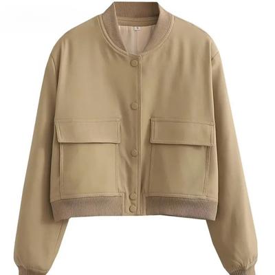 Women Fashion Solid Bomber Jackets Coat with Pockets V-Neck Single Breasted Long Sleeves Female Chic Lady Outfits
