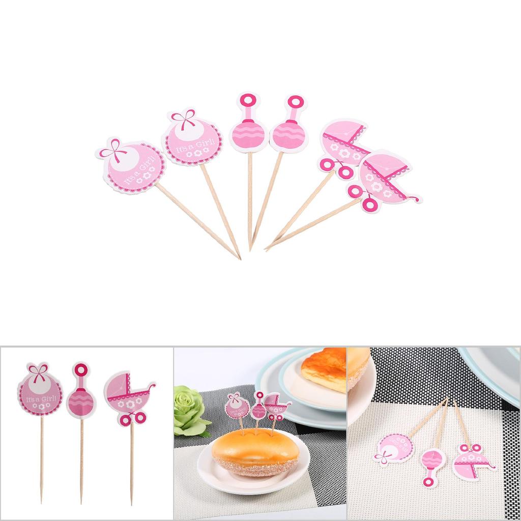 18Pcs Girl Type Kids Birthday Cute Cupcake Toppers Baby Shower Cake Decorations (Pink)
