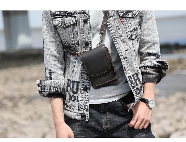 Retro Mini Leather Crossbody Bag - Men's Chest & Waist Phone Bag, Top Layer Cowhide