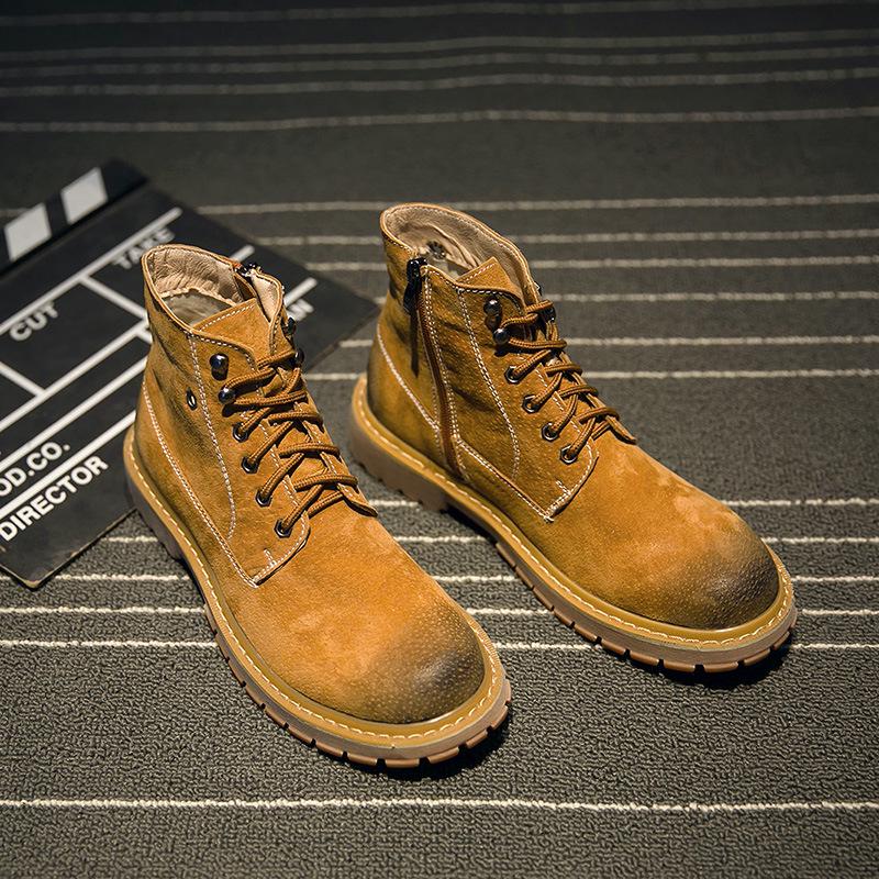 Men's Korean Style Spring Leather Military Work Boots - High Top Casual Desert Short Boots