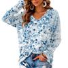 Women's V-Neck Long Sleeve Print Lightweight Blouse for Spring and Summer