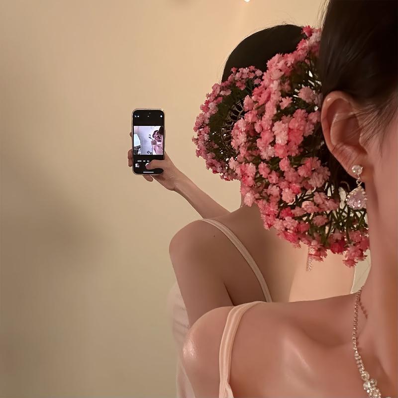Handmade Floral Fan Hairpin Delicate Colorful Flower Design Anti-Slip Traditional Hair Accessory for Hanfu Travel Photo Shoots