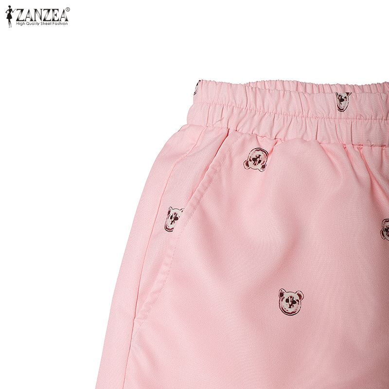 ZANZEA Women Casual Elastic Waist Loose Print Long Pants