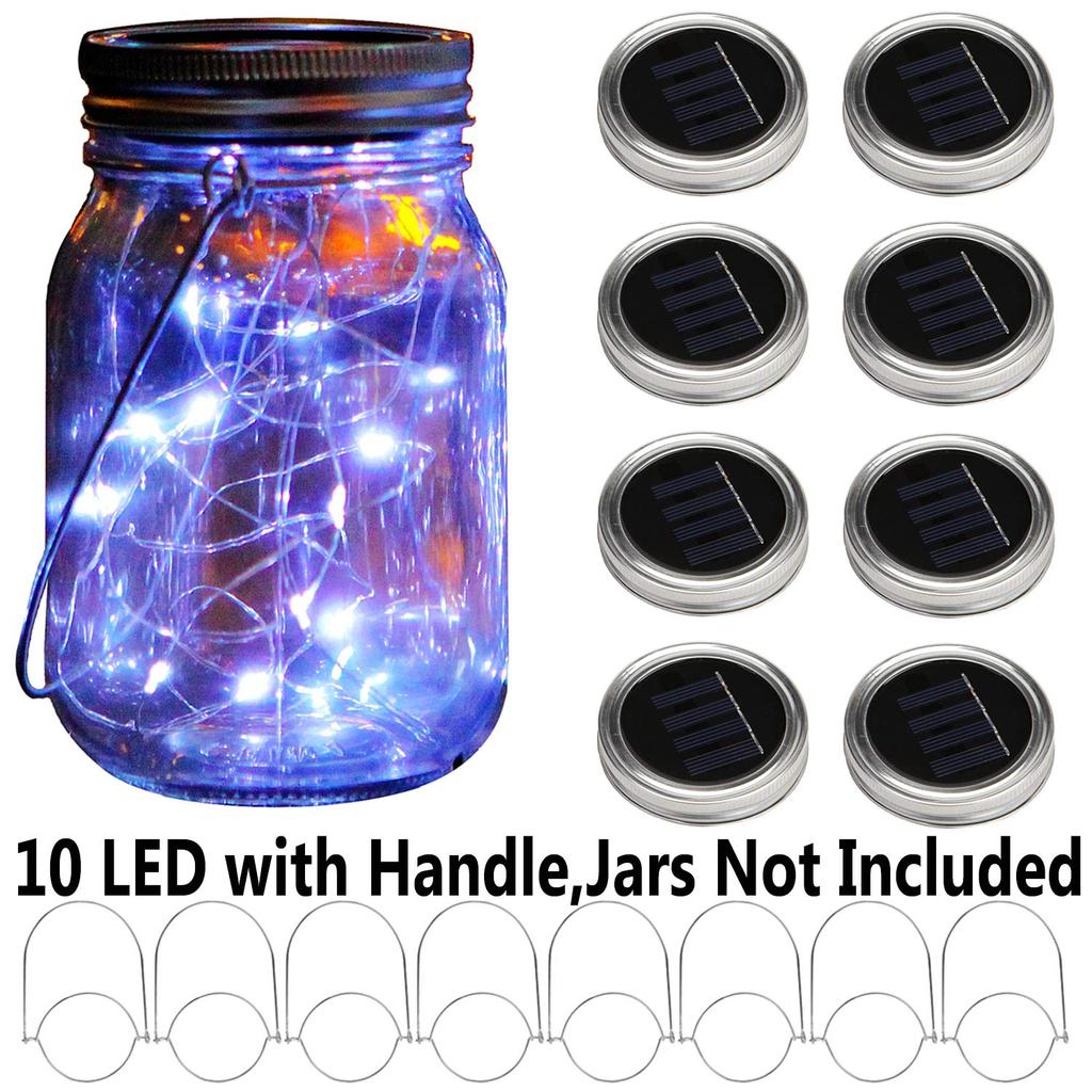 Solar Mason Jar Lights with 8 Handles 10 Led String Lights Fairy Solar Lights Lids Jar Decoration Garden Party Christmas Decor