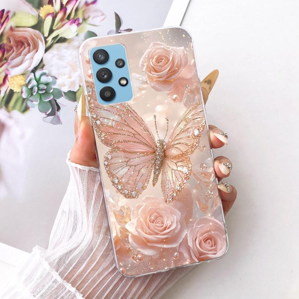 For Samsung Galaxy A32 4G 5G Samsung A33 5G A325F Phone Case Bow Pattern Colorful Butterfly Flower Soft Clear Silicone Casing
