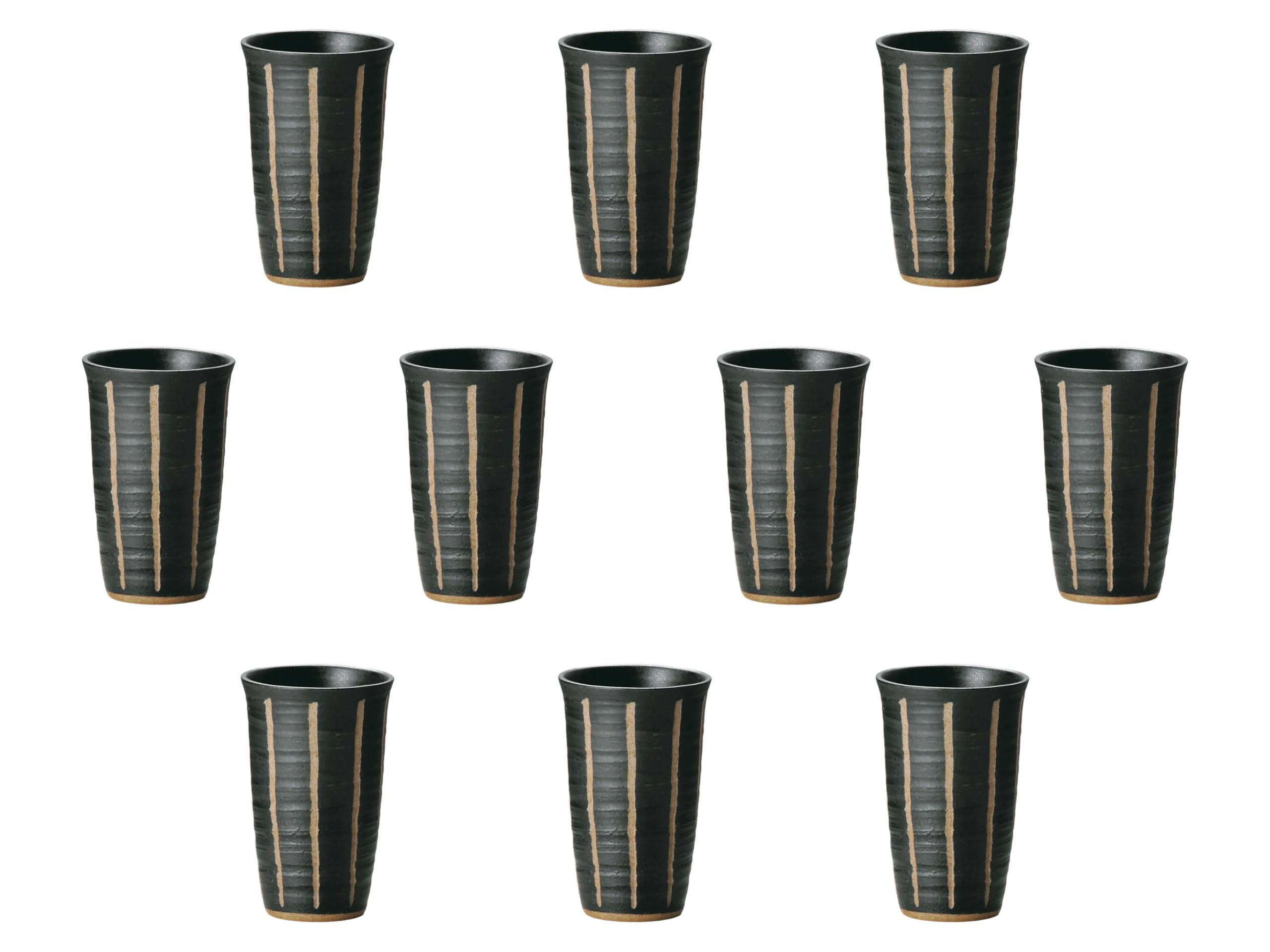 

Set of 10 Carved Horsetail Free Cups x cm Beer Ceramic Setomonohonpo (Black) (Large) [7.5 12.1 (290 cc)] Cups, (Earthenware) чёрный
