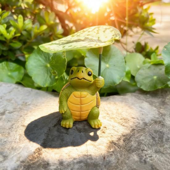 Yousheng 2 Pcs Umbrella Frog Garden Statue Cute Frog Turtle Holding Umbrella Figurine Resin Sculpture for Fish Tank Planter Pot Patio Pond Decor