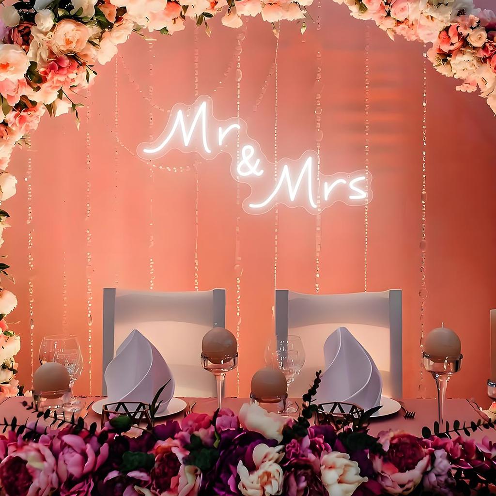 Mr and Mrs Neon Sign for Wedding Decor, Mr & Mrs Sign Wedding Ceremony Backdrop Decorations Gift for Reception