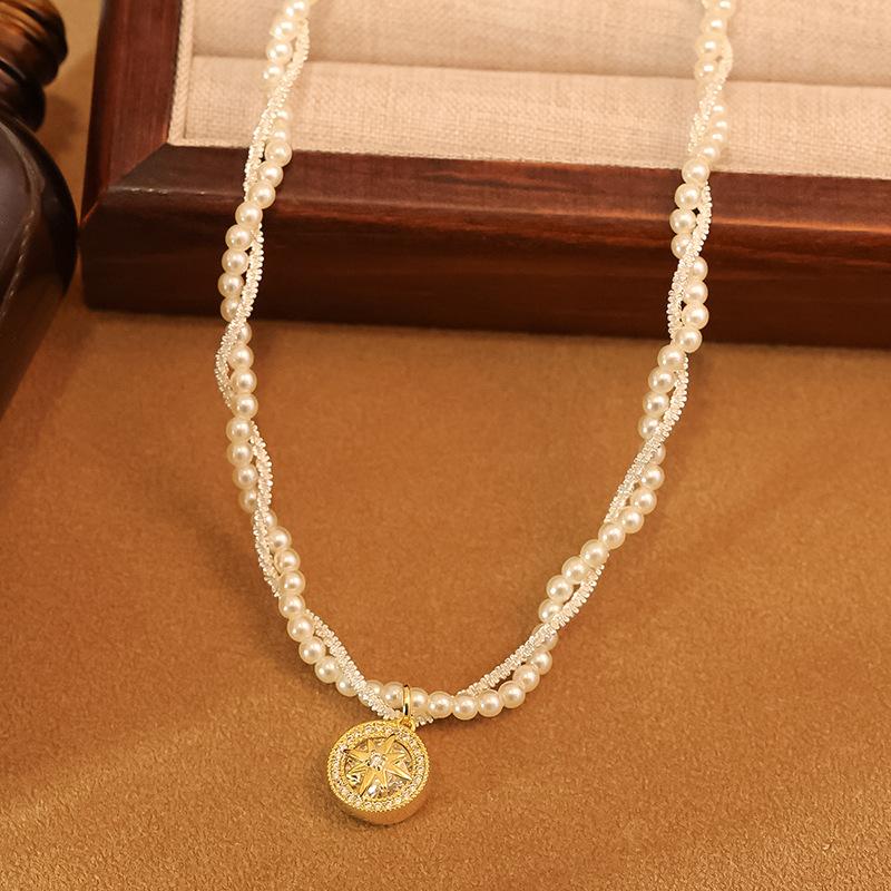 

Zircon Starlight Winding Pearl Necklace French Retro Temperament Clavicle Chain Fashion Niche Necklace Women