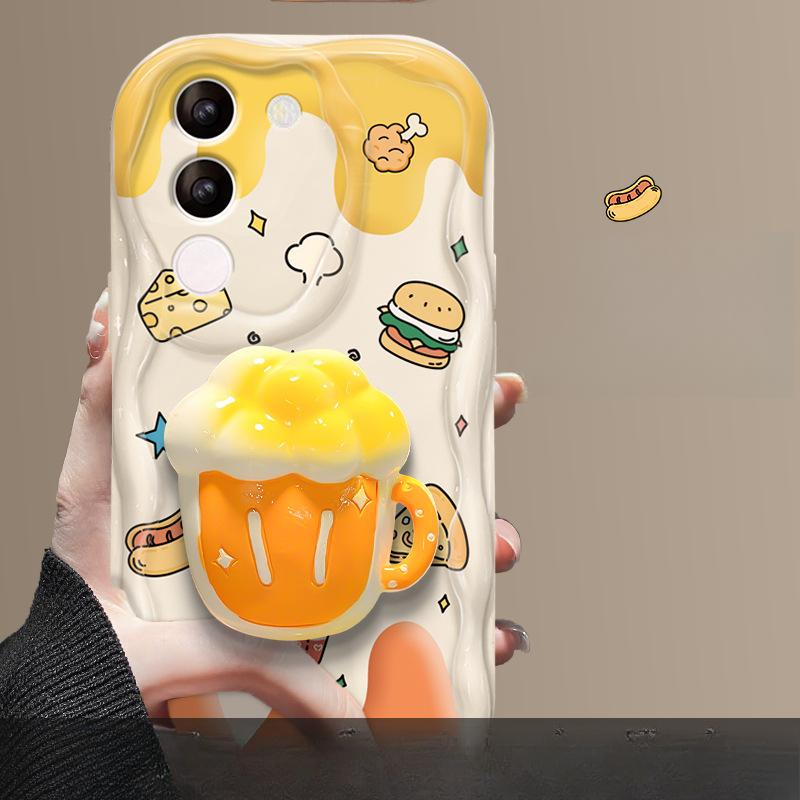 Suitable for Vivos17 Mobile Phone Case X90/80 Cute Cat Hamburger Bracket Chain IQOO11/10 Silicone Soft Shell