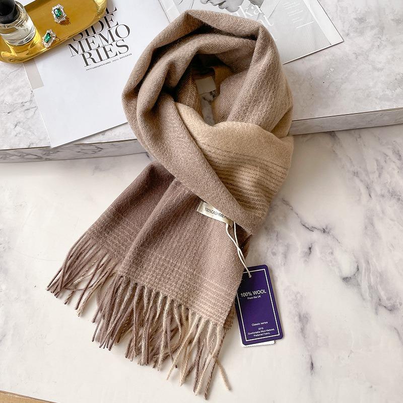 Retro plaid fringed cashmere scarf women's winter high-end atmosphere brown thickened warm scarf men
