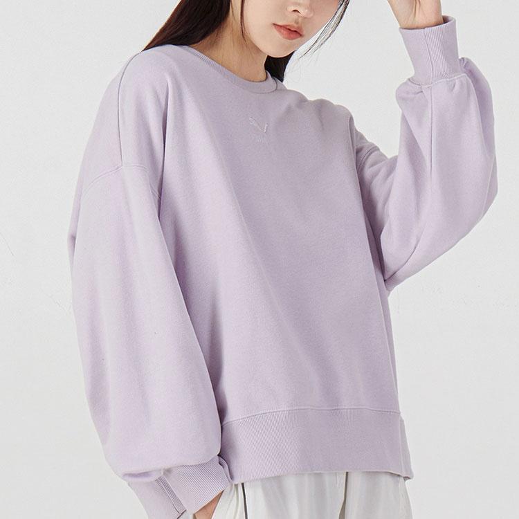 (WMNS) PUMA Logo Embroidery Round-Neck SweatshirtPurple Women's 535327-17
