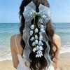 Bow Ribbon Hair Clip with Lily of the Valley Flower Long Streamer Hair Accessory for Girls Daily Wear and Traditional Costume