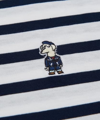 IMPROMES Casual SIDEWAYSTANCE Embroidered Downer Dog Border Short Sleeve T-Shirt, Men's, Off-White X Navy