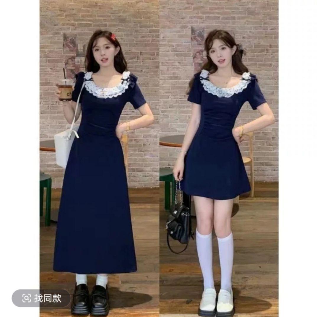 

[Qianhui] Ou Ruofeng large size fat MM summer age-reducing and thin lace tube top suspender short-sleeved dress M